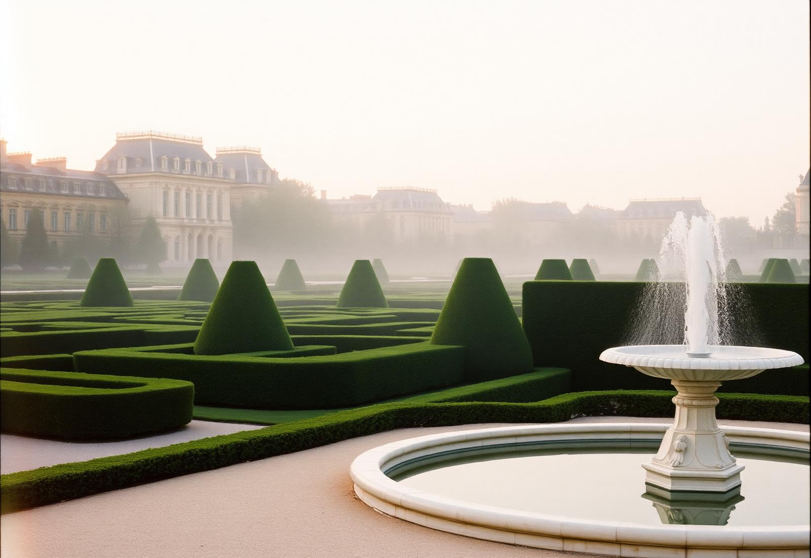 Versailles gardens at dawn